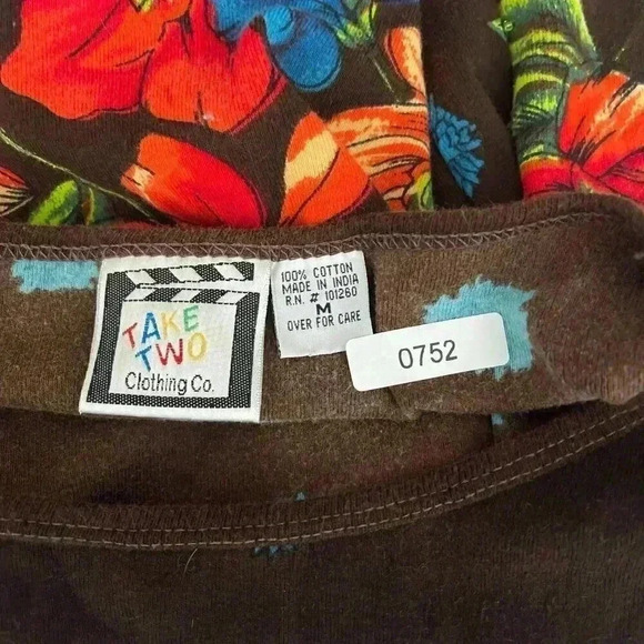 Vintage Y2K Top Size M Take Two Floral Beaded 3/4 Sleeve Short Boho Whimsy - Picture 5 of 9